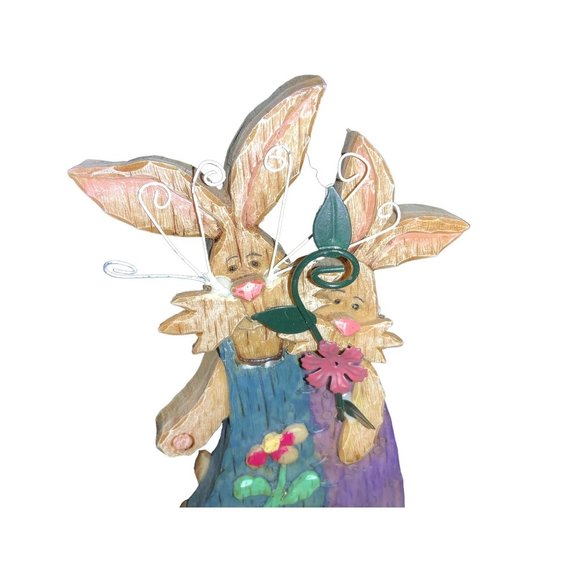 Easter Bunny Rabbit Carved Wood Look Decor Set of Two - Picture 9 of 11